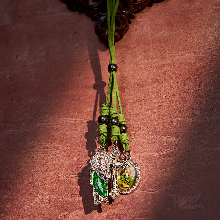 SolaceBeads St. Jude Car Pendant: Green Cord Hanging Charm - Faith Gift for Vehicle Interior - image 1