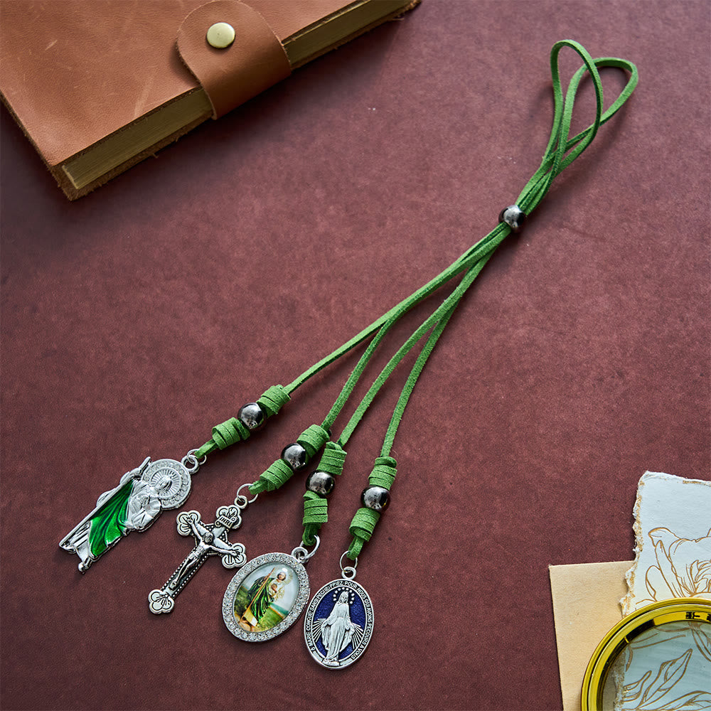 SolaceBeads St. Jude Car Pendant: Green Cord Hanging Charm - Faith Gift for Vehicle Interior - image 8