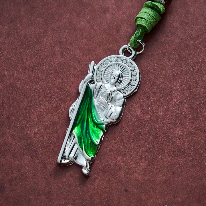SolaceBeads St. Jude Car Pendant: Green Cord Hanging Charm - Faith Gift for Vehicle Interior - image 6