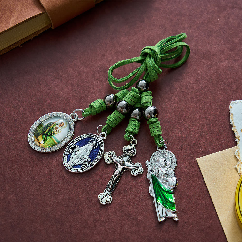 SolaceBeads St. Jude Car Pendant: Green Cord Hanging Charm - Faith Gift for Vehicle Interior - St. Jude Hope &amp; Intercession - image 0