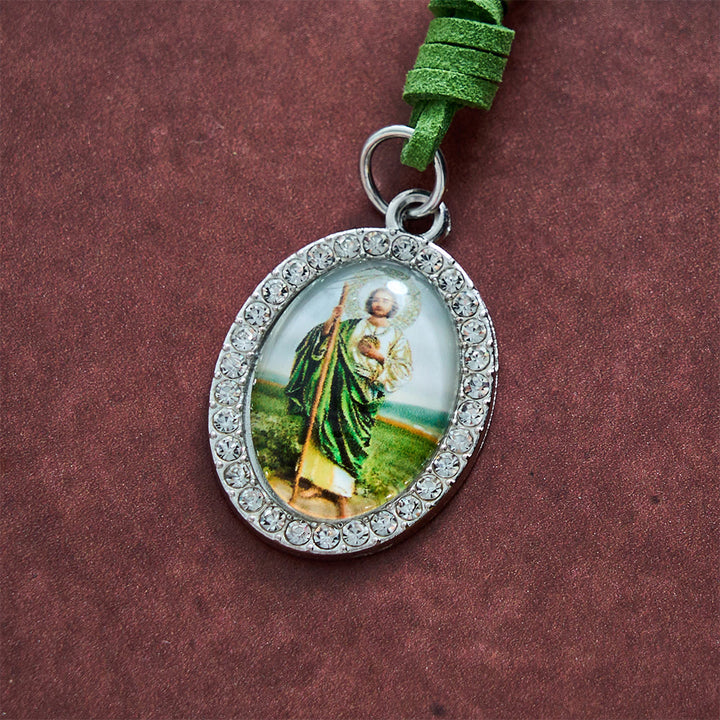 SolaceBeads St. Jude Car Pendant: Green Cord Hanging Charm - Faith Gift for Vehicle Interior - image 3
