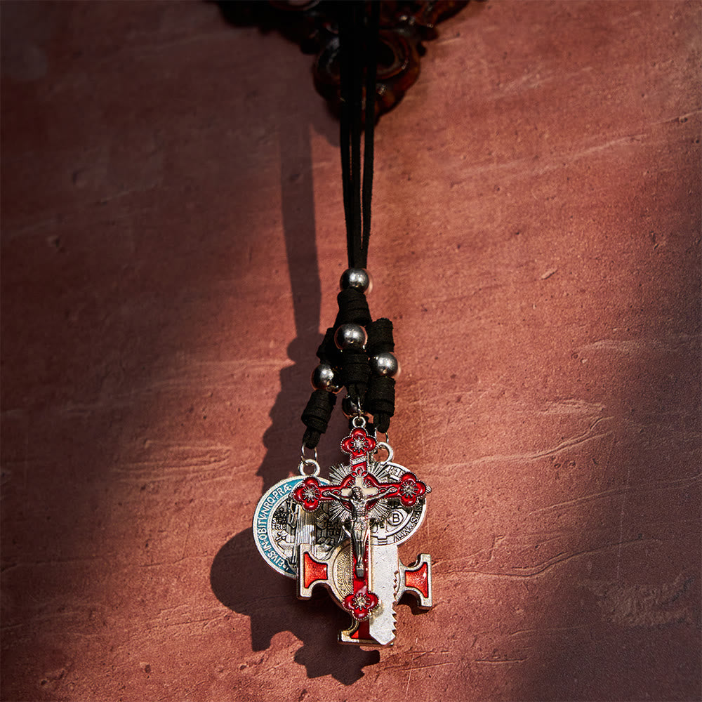 SolaceBeads Suede Cord St. Benedict Key &amp; Cross Car Pendant: Divine Shield, Safe Travels - image 9