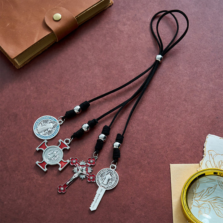 SolaceBeads Suede Cord St. Benedict Key &amp; Cross Car Pendant: Divine Shield, Safe Travels - image 3