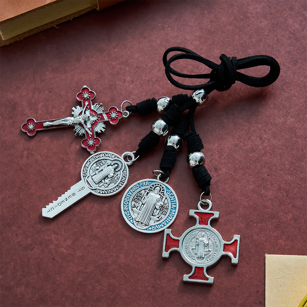 SolaceBeads Suede Cord St. Benedict Key &amp; Cross Car Pendant: Divine Shield, Safe Travels - image 2