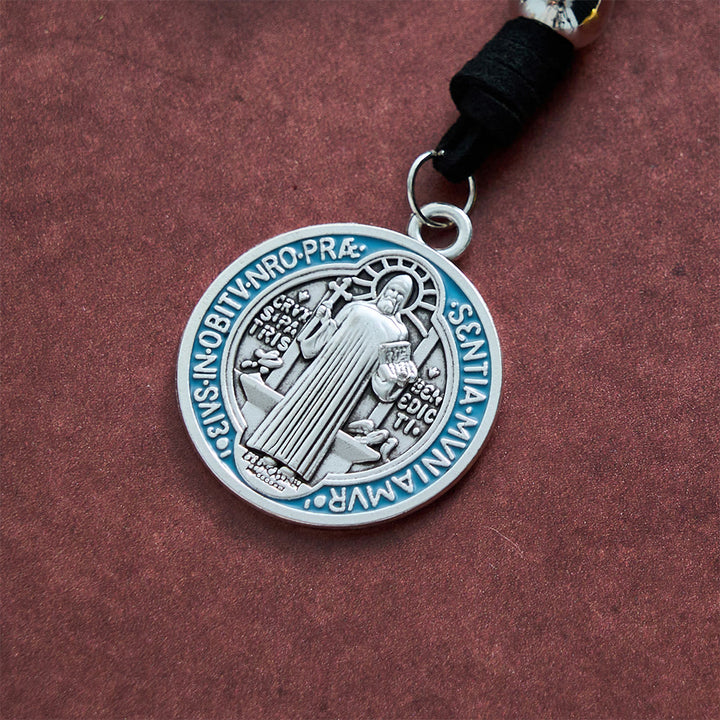 SolaceBeads Suede Cord St. Benedict Key &amp; Cross Car Pendant: Divine Shield, Safe Travels - image 5