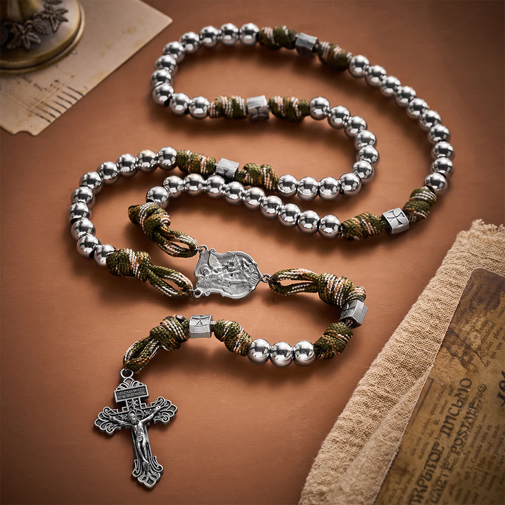 SolaceBeads Silver Beads Artistic Rosary With Archangel Centerpiece &amp; Crucifix: Timeless Shield - image 9