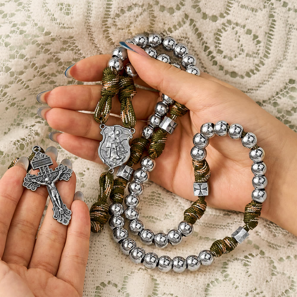 SolaceBeads Silver Beads Artistic Rosary With Archangel Centerpiece &amp; Crucifix: Timeless Shield - image 1