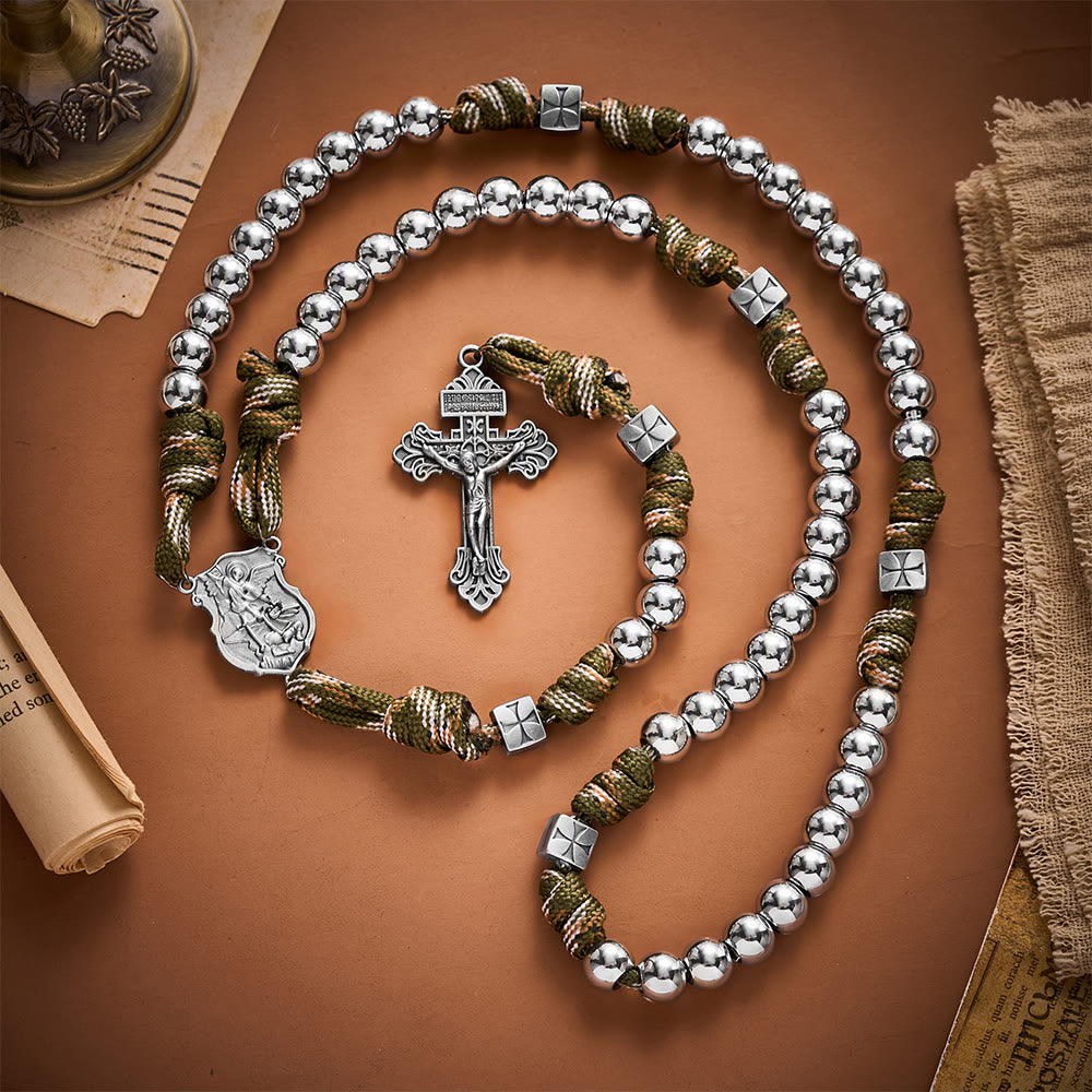 SolaceBeads Silver Beads Artistic Rosary With Archangel Centerpiece &amp; Crucifix: Timeless Shield - Silver - image 0
