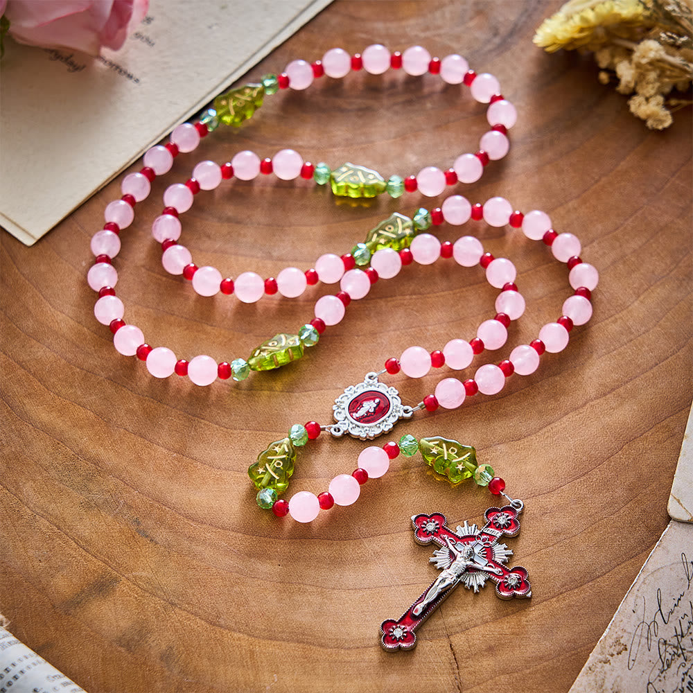 SolaceBeads Pink Quartz Stone Rosary With Christmas Tree Beads: Warm Faith for Christmas - image 10