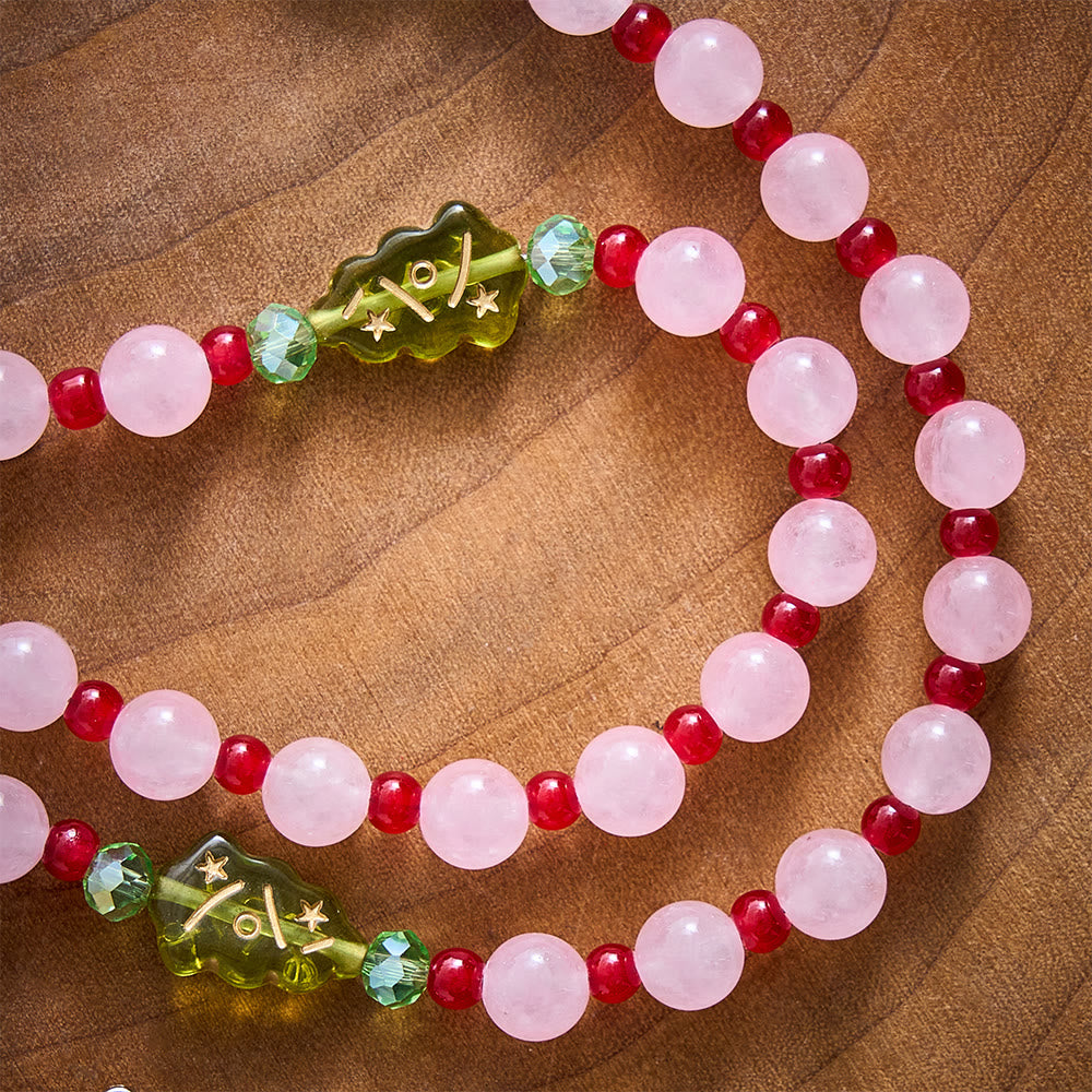 SolaceBeads Pink Quartz Stone Rosary With Christmas Tree Beads: Warm Faith for Christmas - image 2
