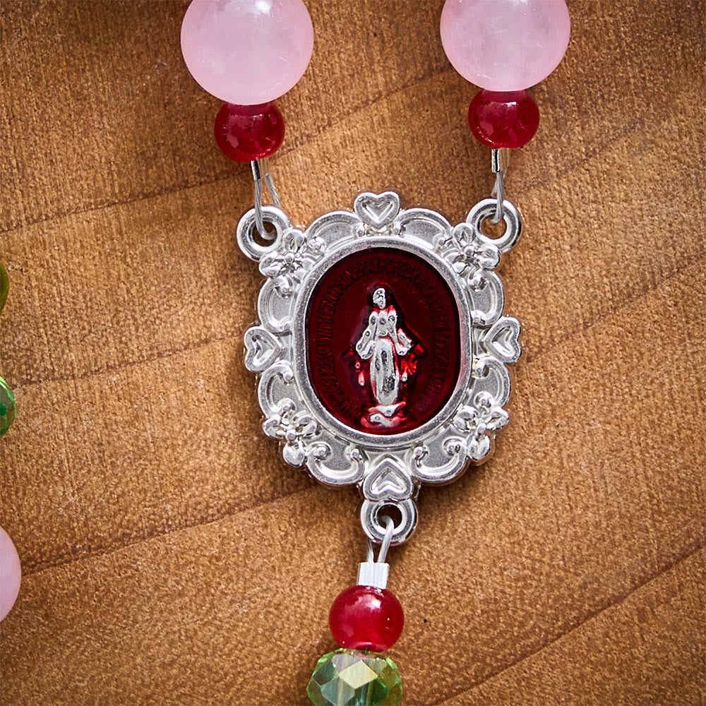 SolaceBeads Pink Quartz Stone Rosary With Christmas Tree Beads: Warm Faith for Christmas - image 3