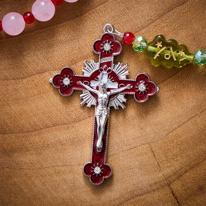 SolaceBeads Pink Quartz Stone Rosary With Christmas Tree Beads: Warm Faith for Christmas - image 4