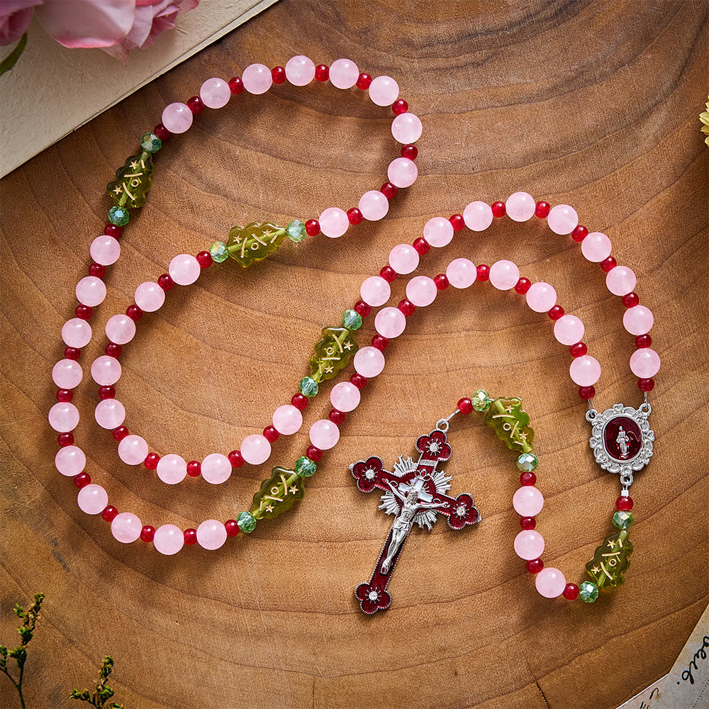 SolaceBeads Pink Quartz Stone Rosary With Christmas Tree Beads: Warm Faith for Christmas - image 9