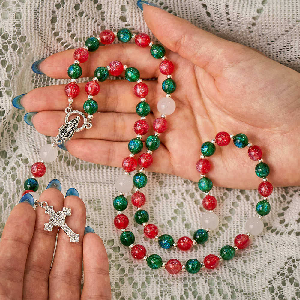 SolaceBeads Christmas Beads &amp; Glass Virgin Mary Artistic Rosary: Joyous Festive Blessings - image 1