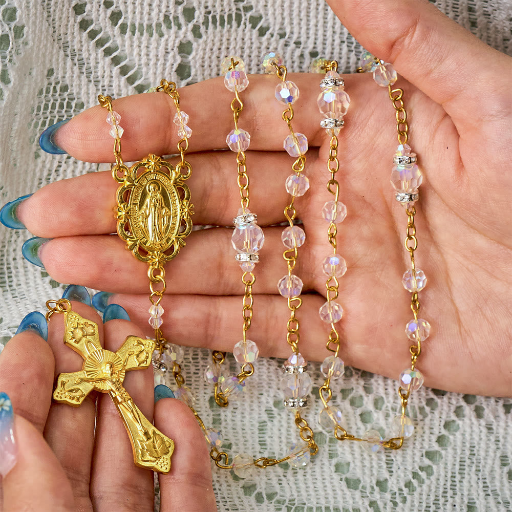 SolaceBeads AB Crystal Beads Miraculous Medal Crystal Rosary: Radiant Grace, Heavenly Light - image 1