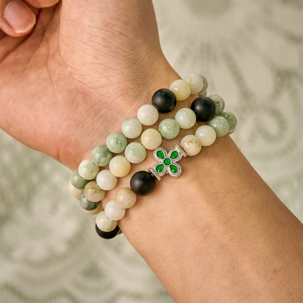 SolaceBeads Natural Hetian Jade &amp; Matte Onyx Rosary Bracelet: Serene Grace, Inner Strength - image 1