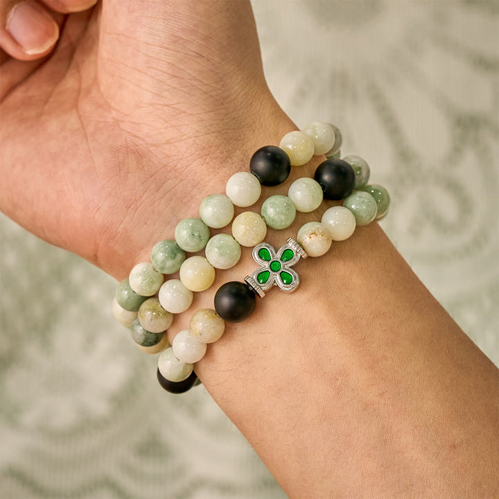 SolaceBeads Natural Hetian Jade &amp; Matte Onyx Rosary Bracelet: Serene Grace, Inner Strength - image 1