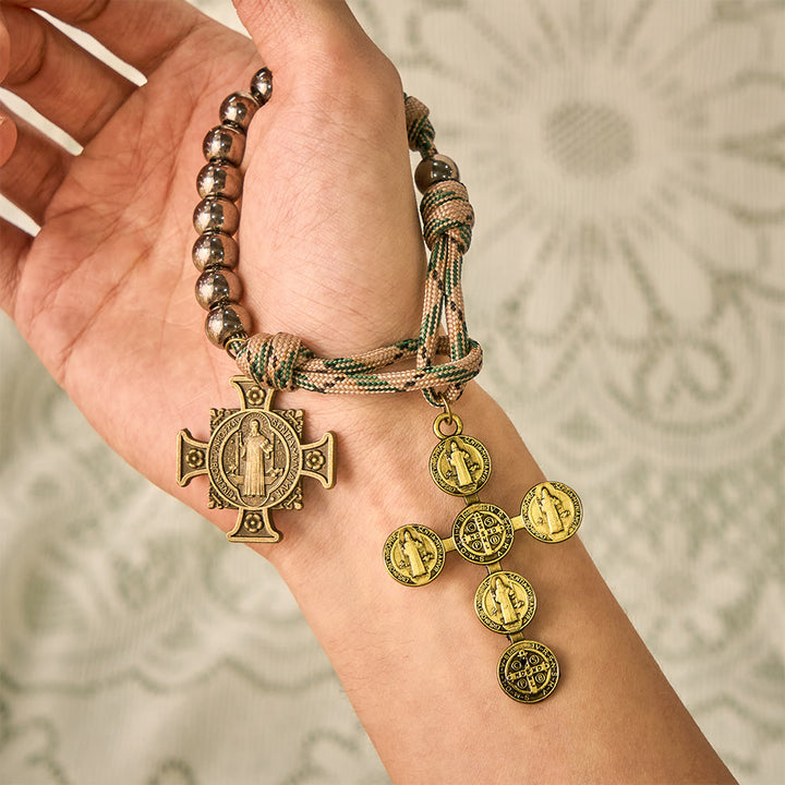 SolaceBeads Gunmetal Beads Pocket Rosary With St. Benedict Medal &amp; Cross: Protection in Woven Cord - image 1