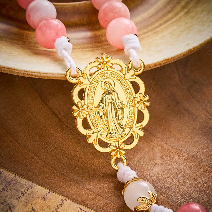SolaceBeads Persian Jade Stone Rosary With Miraculous Medal &amp; Crucifix: Peace in Soft Pink Hues - image 4