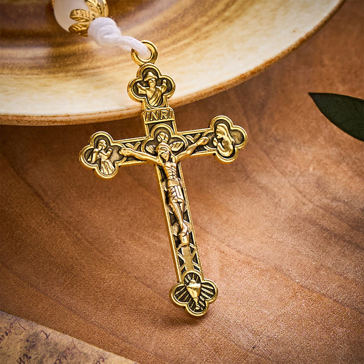 SolaceBeads Persian Jade Stone Rosary With Miraculous Medal &amp; Crucifix: Peace in Soft Pink Hues - image 6