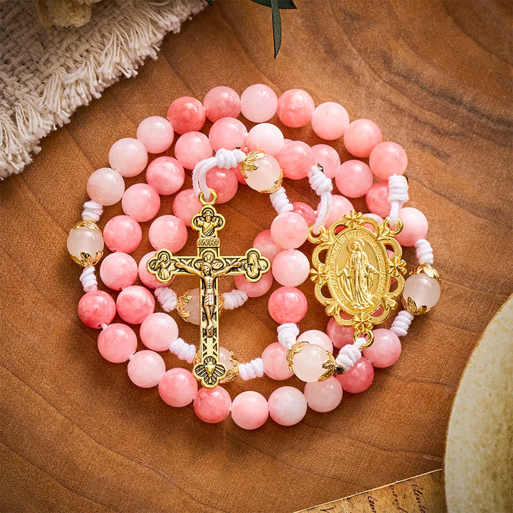 SolaceBeads Persian Jade Stone Rosary With Miraculous Medal &amp; Crucifix: Peace in Soft Pink Hues - image 8