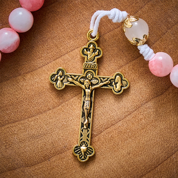 SolaceBeads Persian Jade Stone Rosary With Miraculous Medal &amp; Crucifix: Peace in Soft Pink Hues - image 5