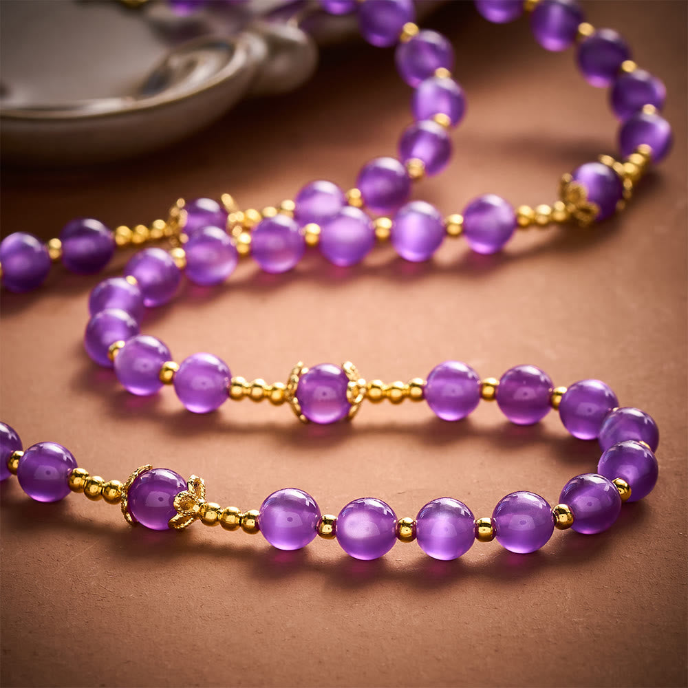 SolaceBeads Purple Cat Eye Artistic Rosary With Miraculous Medal &amp; Crucifix: Peace in Violet Glow - image 1