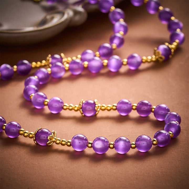 SolaceBeads Purple Cat Eye Artistic Rosary With Miraculous Medal &amp; Crucifix: Peace in Violet Glow - image 1