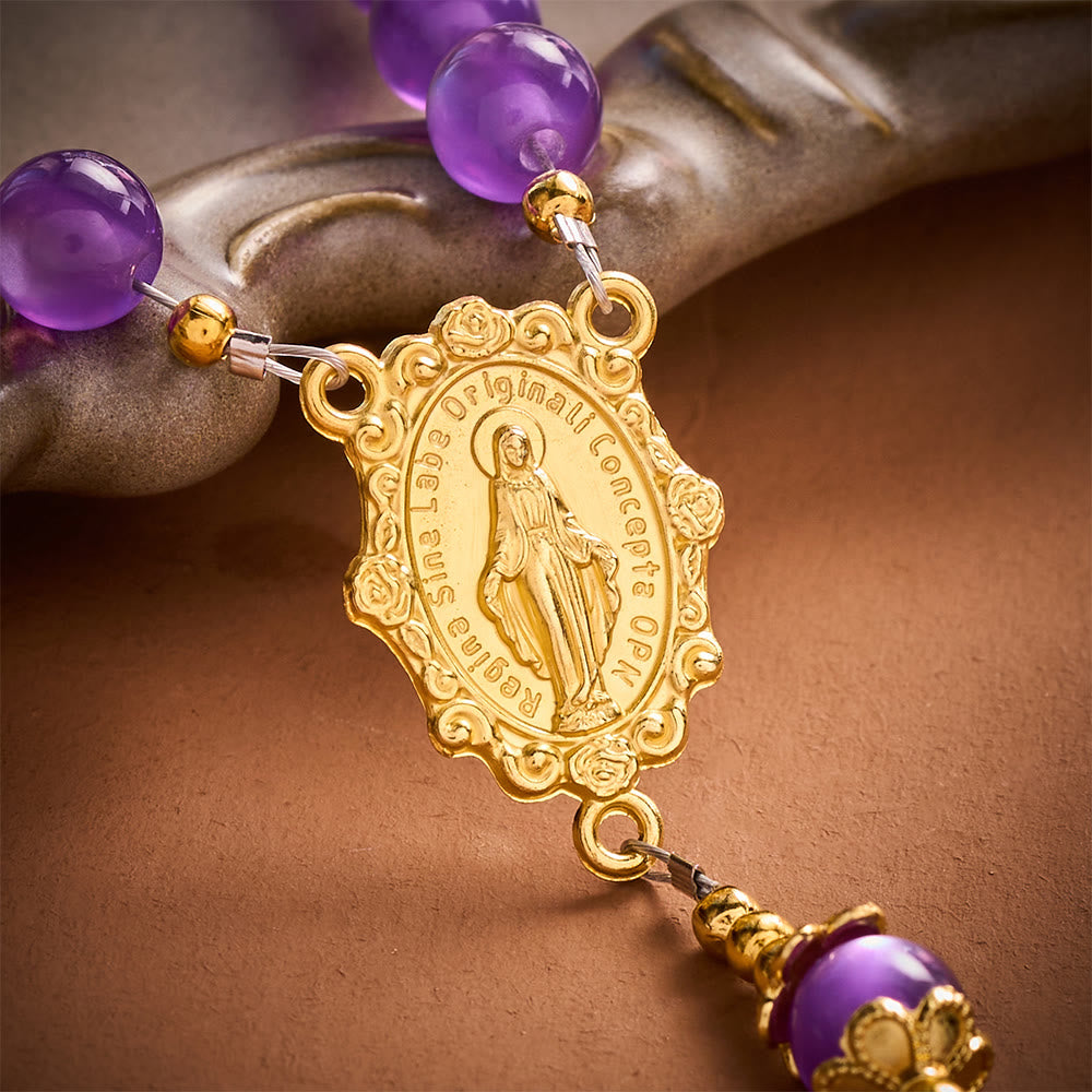 SolaceBeads Purple Cat Eye Artistic Rosary With Miraculous Medal &amp; Crucifix: Peace in Violet Glow - image 2
