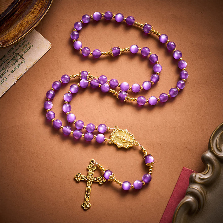 SolaceBeads Purple Cat Eye Artistic Rosary With Miraculous Medal &amp; Crucifix: Peace in Violet Glow - image 7