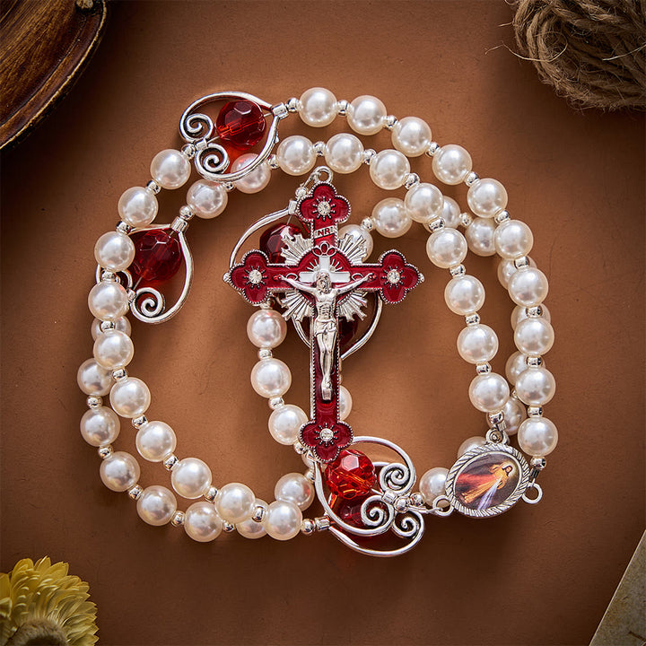 SolaceBeads Pearl &amp; Red Crystal Divine Mercy Rosary: Pure Grace for Prayerful Hearts - image 9
