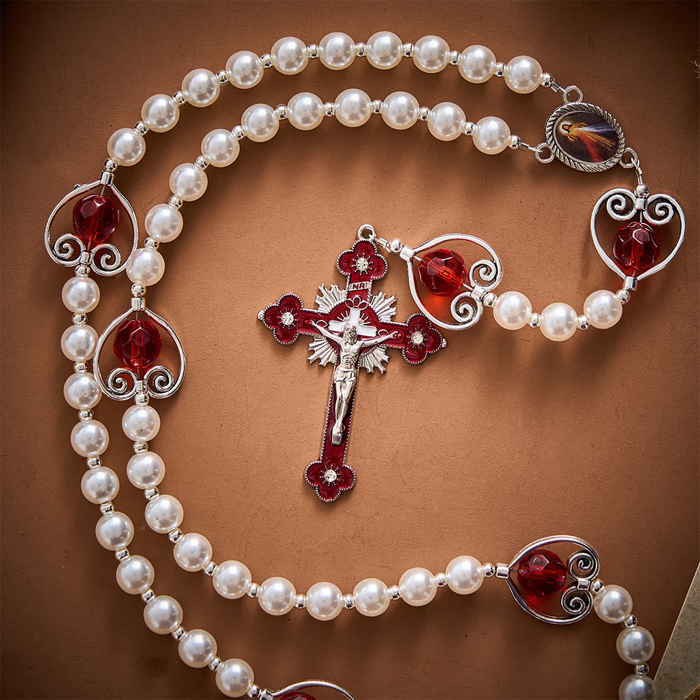 SolaceBeads Pearl &amp; Red Crystal Divine Mercy Rosary: Pure Grace for Prayerful Hearts - image 4