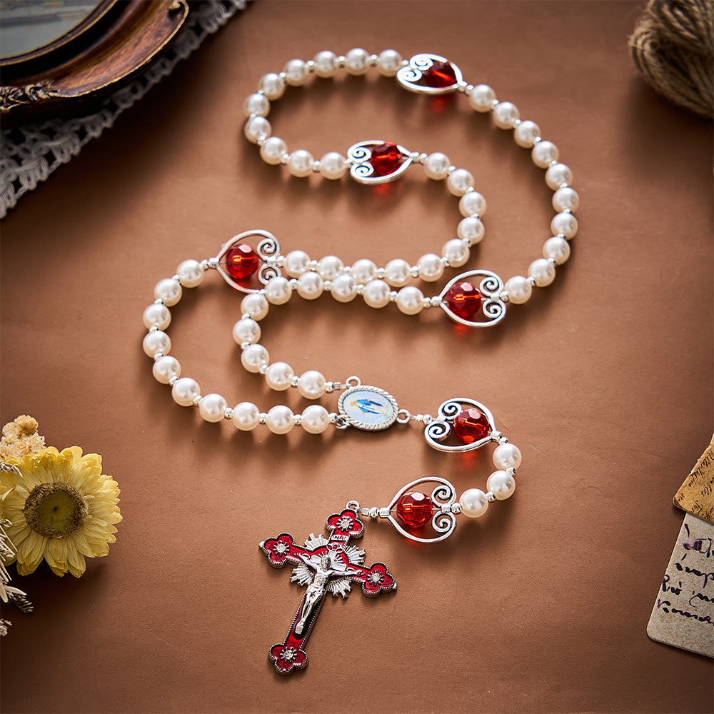 SolaceBeads Pearl &amp; Red Crystal Divine Mercy Rosary: Pure Grace for Prayerful Hearts - image 2