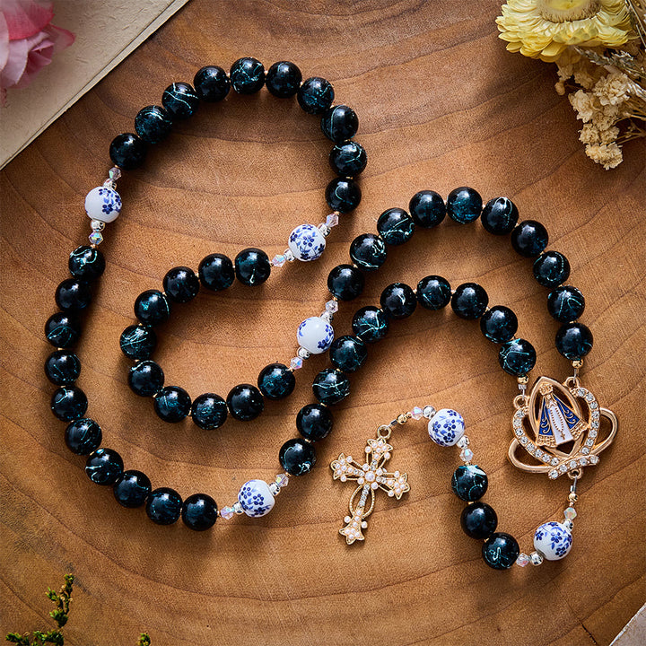 SolaceBeads Blue Glass &amp; Floral Ceramic Our Lady of Aparecida Rosary: Heavenly Serenity for Daily Prayer - image 4