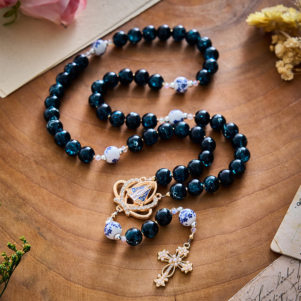 SolaceBeads Blue Glass &amp; Floral Ceramic Our Lady of Aparecida Rosary: Heavenly Serenity for Daily Prayer - image 2