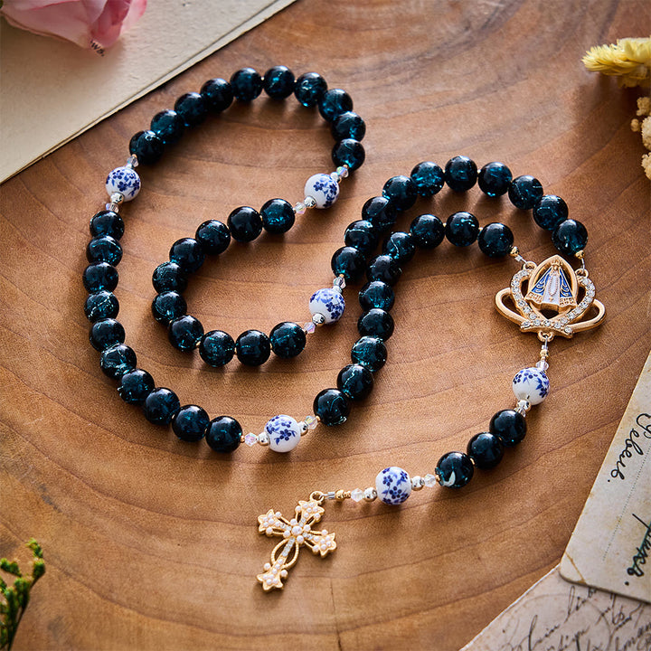 SolaceBeads Blue Glass &amp; Floral Ceramic Our Lady of Aparecida Rosary: Heavenly Serenity for Daily Prayer - image 3