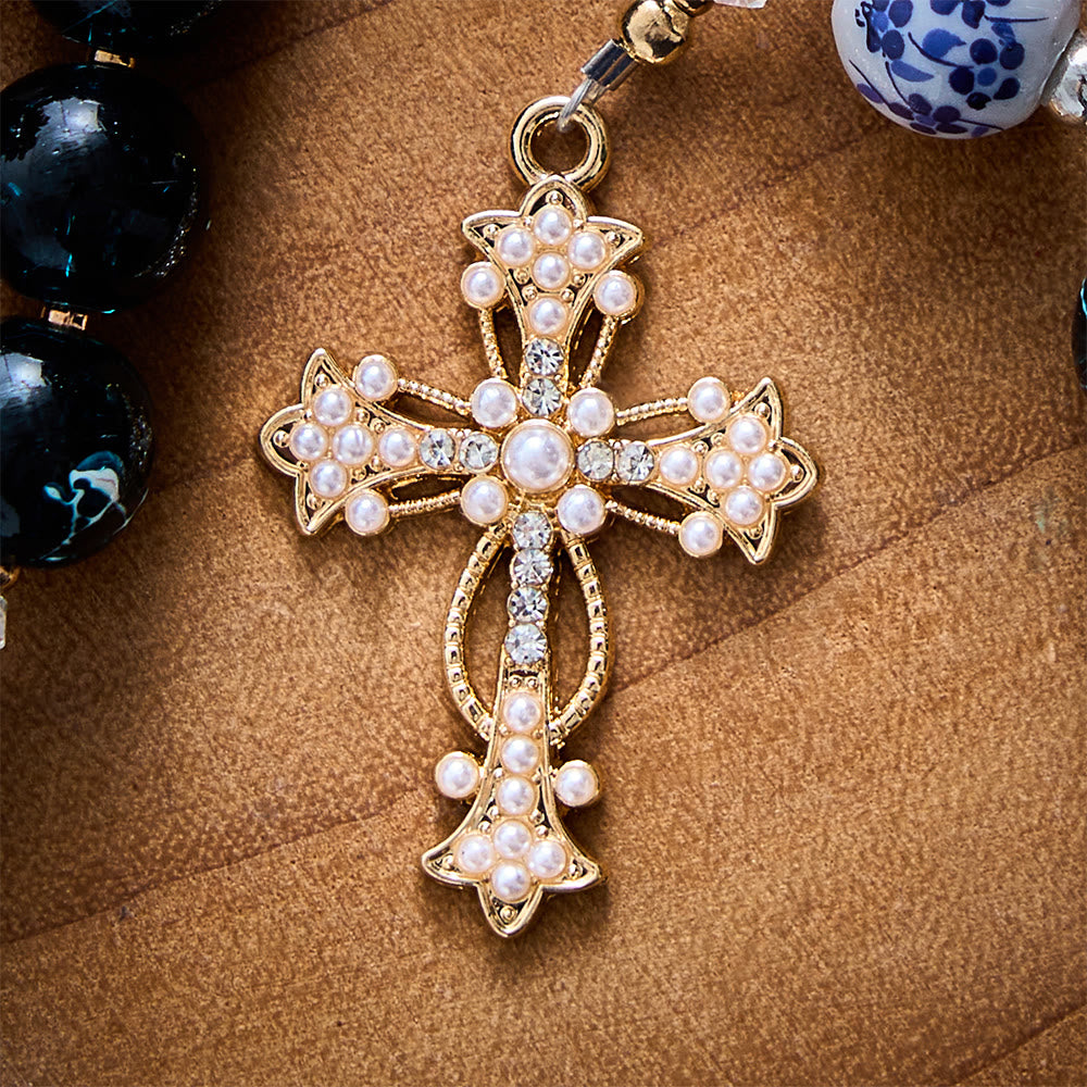 SolaceBeads Blue Glass &amp; Floral Ceramic Our Lady of Aparecida Rosary: Heavenly Serenity for Daily Prayer - image 9