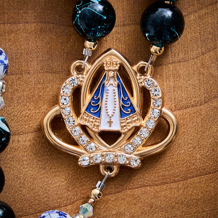 SolaceBeads Blue Glass &amp; Floral Ceramic Our Lady of Aparecida Rosary: Heavenly Serenity for Daily Prayer - image 8