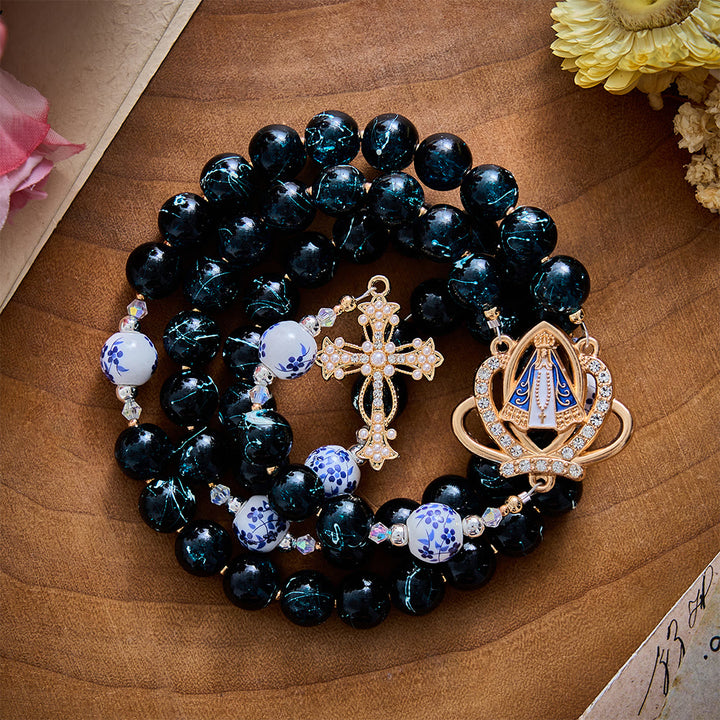 SolaceBeads Blue Glass &amp; Floral Ceramic Our Lady of Aparecida Rosary: Heavenly Serenity for Daily Prayer - image 10