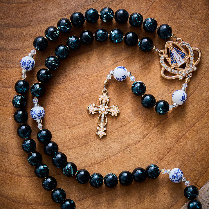 SolaceBeads Blue Glass &amp; Floral Ceramic Our Lady of Aparecida Rosary: Heavenly Serenity for Daily Prayer - image 6