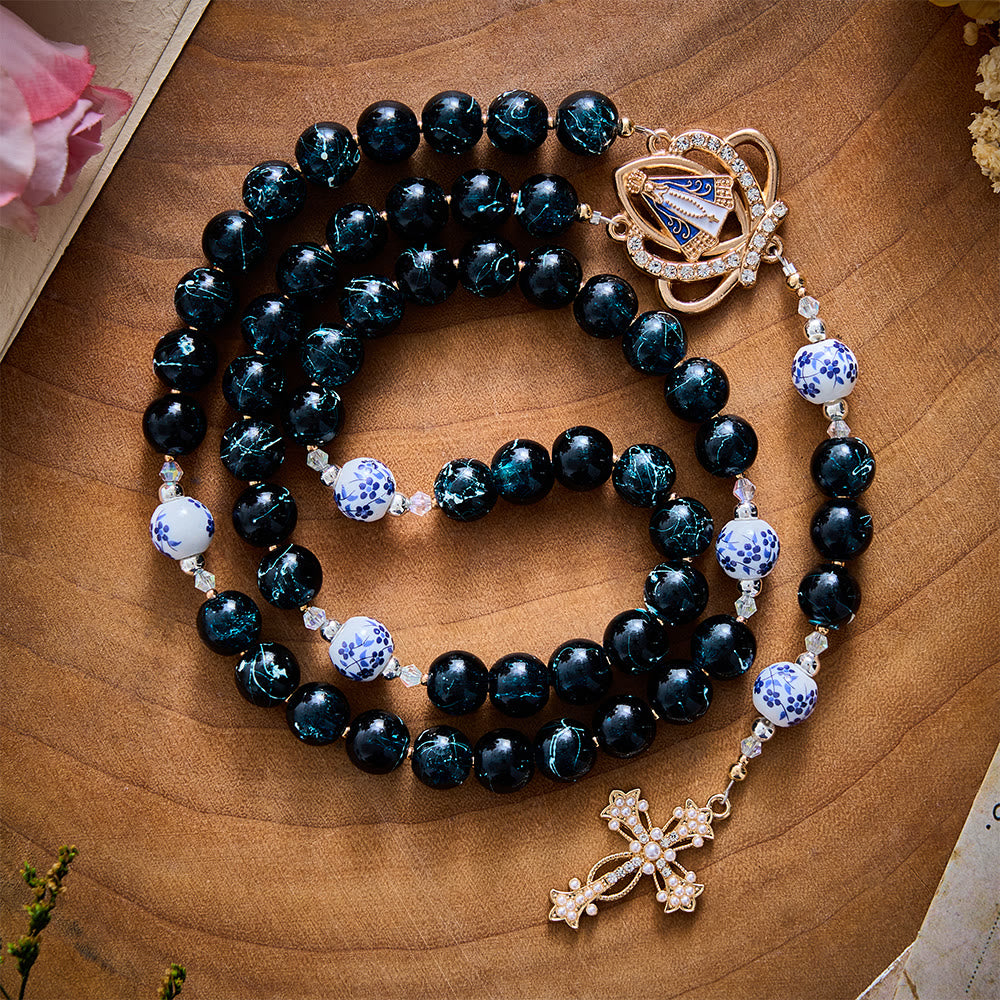 SolaceBeads Blue Glass &amp; Floral Ceramic Our Lady of Aparecida Rosary: Heavenly Serenity for Daily Prayer - image 5