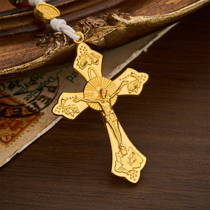 SolaceBeads Red Green Crackle Glass Rosary With Miraculous Medal &amp; Crucifix: Peace in Christmas Glow - image 4