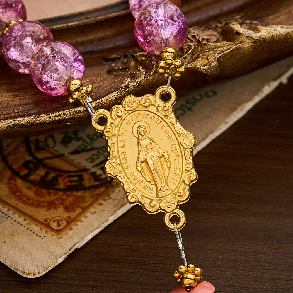 SolaceBeads Purple Green Crackle Glass Rosary With Rose Crucifix: Peace in Floral Glass Sparkle - image 3
