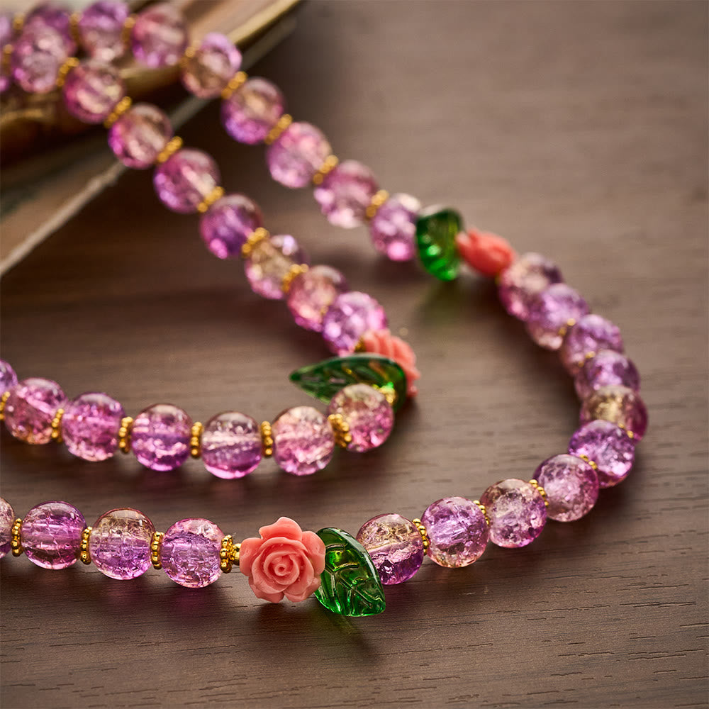 SolaceBeads Purple Green Crackle Glass Rosary With Rose Crucifix: Peace in Floral Glass Sparkle - image 2
