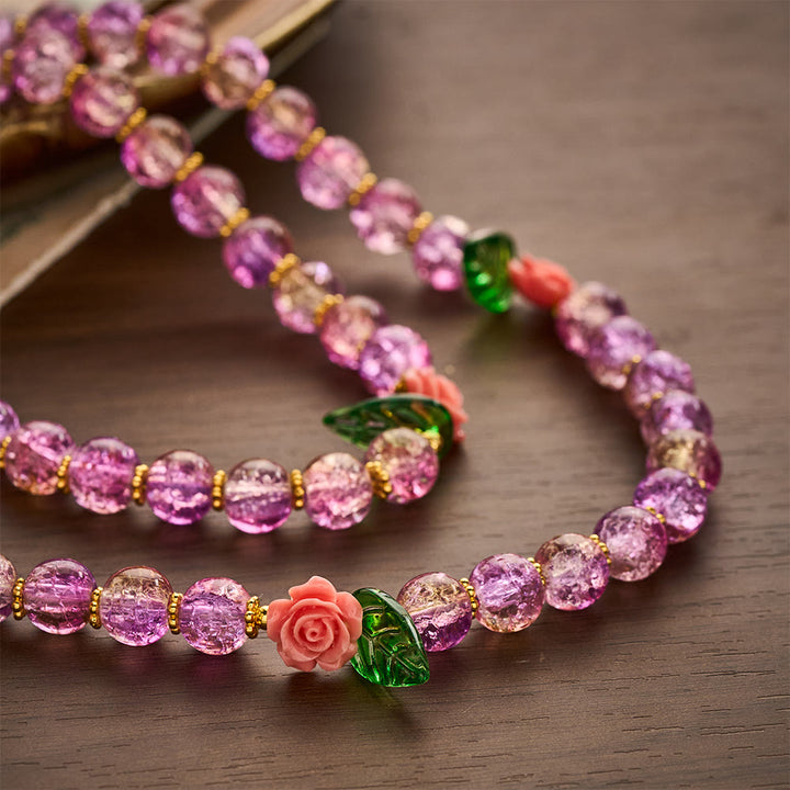 SolaceBeads Purple Green Crackle Glass Rosary With Rose Crucifix: Peace in Floral Glass Sparkle - image 2