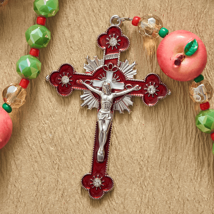 SolaceBeads Olive Green AB Crystal &amp; Apple Christmas Crystal Rosary: Festive Joy for Silent Night - image 9