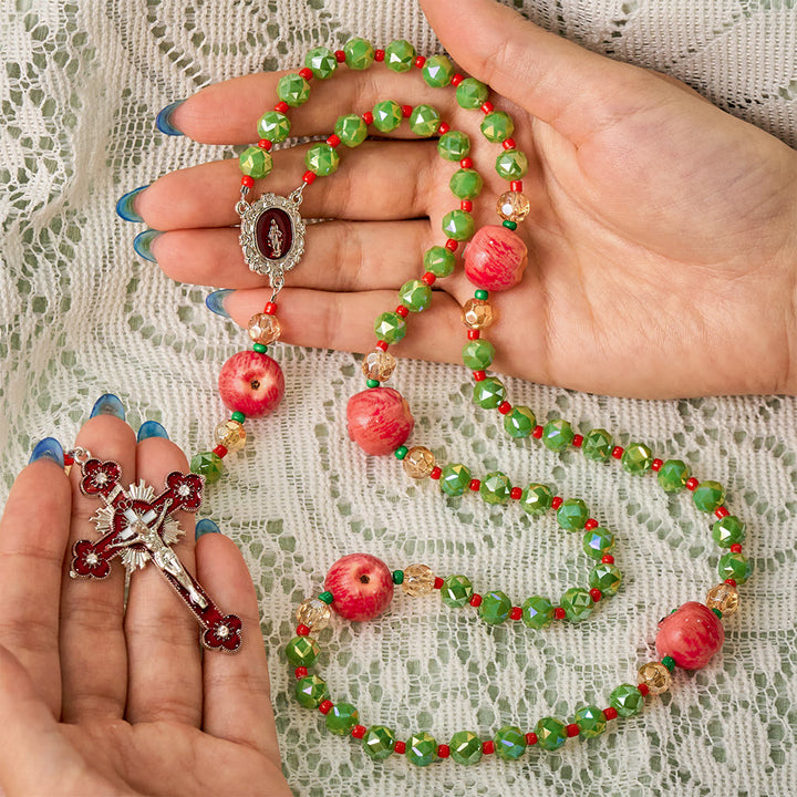 SolaceBeads Olive Green AB Crystal &amp; Apple Christmas Crystal Rosary: Festive Joy for Silent Night - image 1