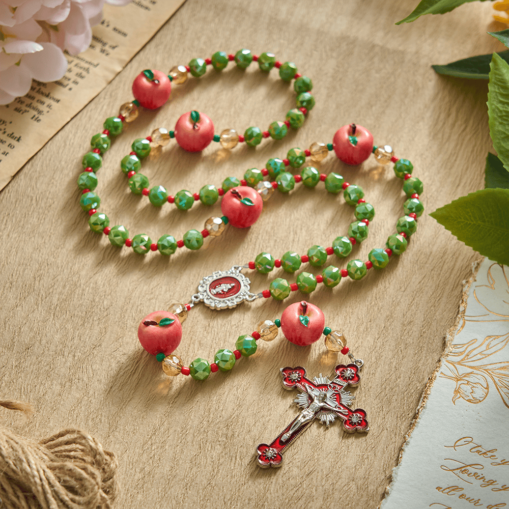 SolaceBeads Olive Green AB Crystal &amp; Apple Christmas Crystal Rosary: Festive Joy for Silent Night - image 4