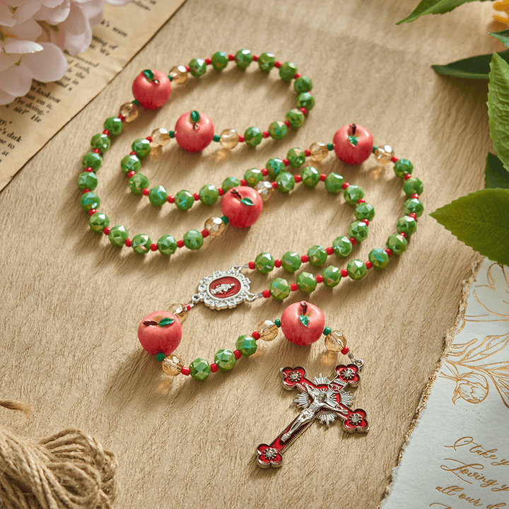 SolaceBeads Olive Green AB Crystal &amp; Apple Christmas Crystal Rosary: Festive Joy for Silent Night - image 4