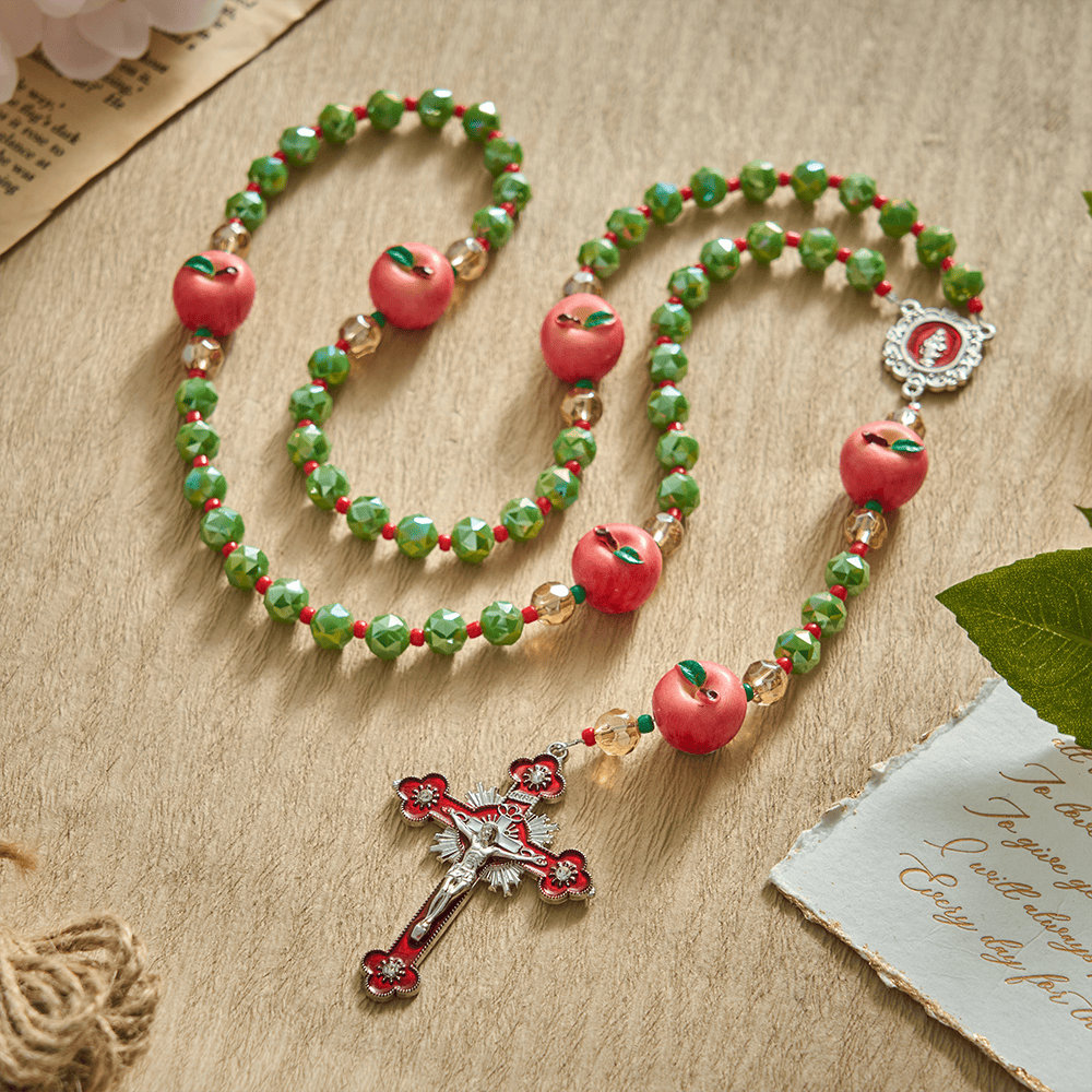 SolaceBeads Olive Green AB Crystal &amp; Apple Christmas Crystal Rosary: Festive Joy for Silent Night - image 2
